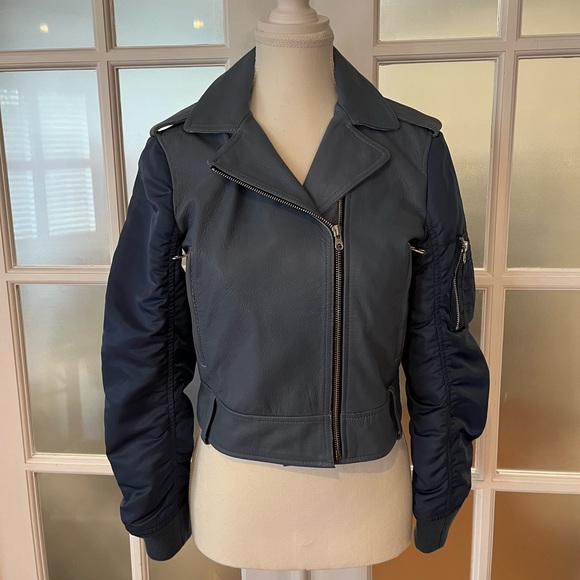 Sandro Women's Ruched Leather Biker Jacket - Picture 5 of 17